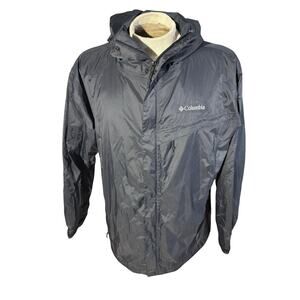 Columbia Jacket Mens Large Black Omni-Tech Waterproof Hooded Rain Coat Shell